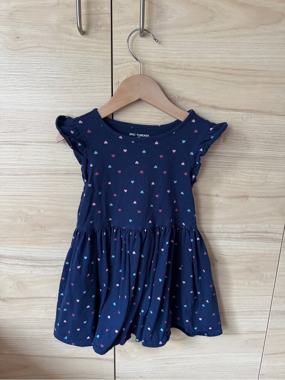 Epic Threads Navy Heart-Print Ruffle Sleeve Dress